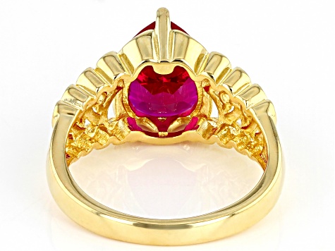 Red Lab Created Ruby 18k yellow Gold Over Sterling Silver Ring 3.10ctw