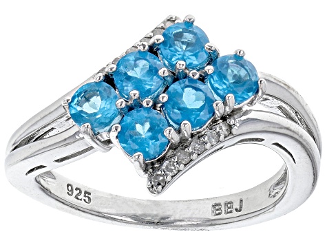 Round Neon Apatite With Round White Diamond Rhodium Over Sterling Silver Ring 0.87ctw