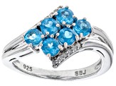 Round Neon Apatite With Round White Diamond Rhodium Over Sterling Silver Ring 0.87ctw