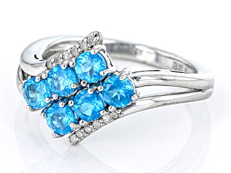 Round Neon Apatite With Round White Diamond Rhodium Over Sterling Silver Ring 0.87ctw