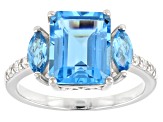Swiss Blue Topaz Rhodium Over Sterling Silver Ring 4.16ctw