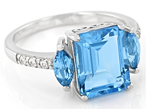 Swiss Blue Topaz Rhodium Over Sterling Silver Ring 4.16ctw
