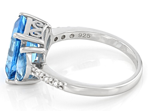 Swiss Blue Topaz Rhodium Over Sterling Silver Ring 4.16ctw