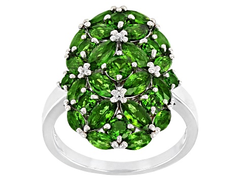 Green Chrome Diopside Rhodium Over Sterling Silver Ring. 3.36ctw