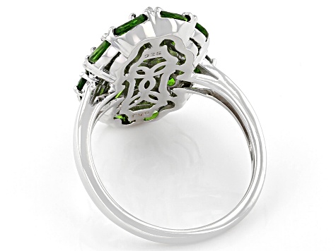 Green Chrome Diopside Rhodium Over Sterling Silver Ring. 3.36ctw