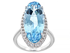 Blue Topaz Rhodium Over Sterling Silver Ring 14.09ctw