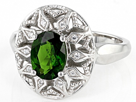 Green Chrome Diopside Rhodium Over Sterling Silver Ring 1.23ctw