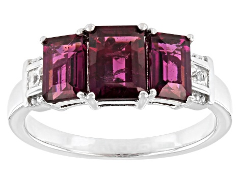 Purple Rhodolite With Lab Created White Sapphire Rhodium Over Sterling Silver Ring 2.67ctw.