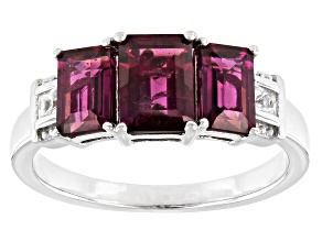 Purple Rhodolite With Lab Created White Sapphire Rhodium Over Sterling Silver Ring 2.67ctw.