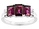 Purple Rhodolite With Lab Created White Sapphire Rhodium Over Sterling Silver Ring 2.67ctw.