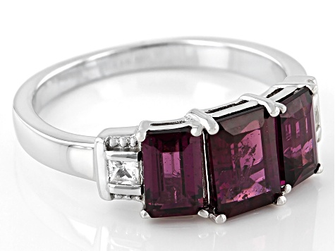 Purple Rhodolite With Lab Created White Sapphire Rhodium Over Sterling Silver Ring 2.67ctw.
