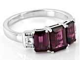 Purple Rhodolite With Lab Created White Sapphire Rhodium Over Sterling Silver Ring 2.67ctw.