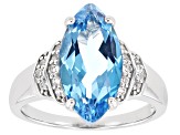 Blue Topaz Rhodium Over Sterling Silver Ring. 4.06ctw