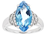 Blue Topaz Rhodium Over Sterling Silver Ring. 4.06ctw