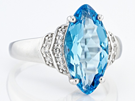 Blue Topaz Rhodium Over Sterling Silver Ring. 4.06ctw