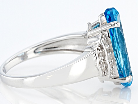 Blue Topaz Rhodium Over Sterling Silver Ring. 4.06ctw