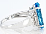 Blue Topaz Rhodium Over Sterling Silver Ring. 4.06ctw