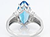 Blue Topaz Rhodium Over Sterling Silver Ring. 4.06ctw