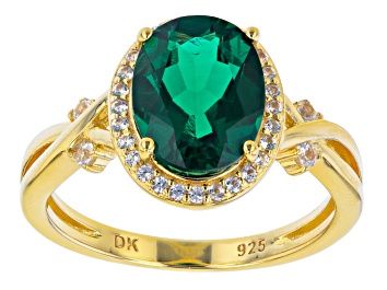 Picture of Green Lab Created Emerald With White Lab Created Sapphire 18K Yellow Gold Over Silver Ring 2.24ctw.