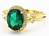 Green Lab Created Emerald With White Lab Created Sapphire 18K Yellow Gold Over Silver Ring 2.24ctw.
