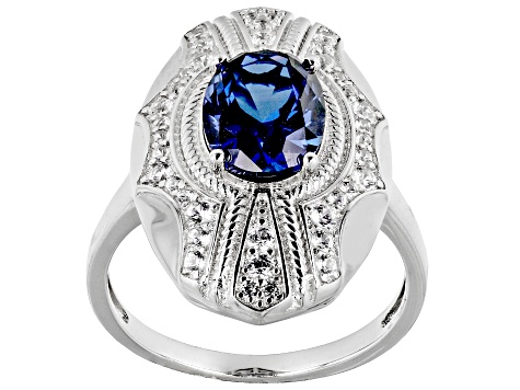 Blue Lab Created Sapphire Rhodium Over Sterling Silver Ring 2.40ctw