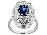 Blue Lab Created Sapphire Rhodium Over Sterling Silver Ring 2.40ctw