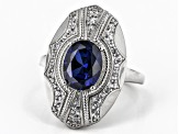 Blue Lab Created Sapphire Rhodium Over Sterling Silver Ring 2.40ctw