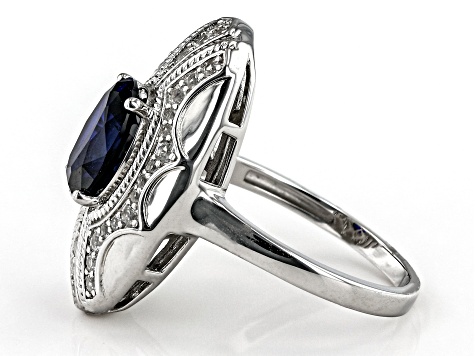 Blue Lab Created Sapphire Rhodium Over Sterling Silver Ring 2.40ctw