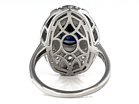 Blue Lab Created Sapphire Rhodium Over Sterling Silver Ring 2.40ctw