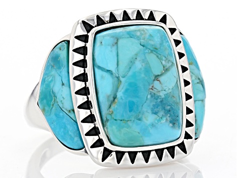 Blue Turquoise Oxidized Sterling Silver Ring