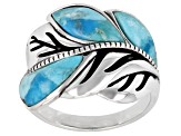 Free-form Cabochon Turquoise Oxidized Sterling Silver Leaf Ring