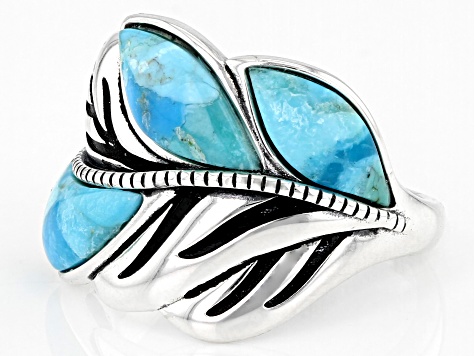 Free-form Cabochon Turquoise Oxidized Sterling Silver Leaf Ring