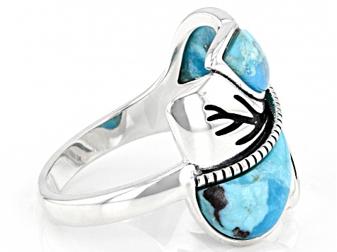 Free-form Cabochon Composite Turquoise Oxidized Sterling Silver Leaf Ring