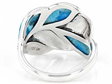 Free-form Cabochon Composite Turquoise Oxidized Sterling Silver Leaf Ring