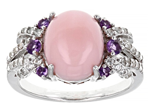 Pink Opal Rhodium Over Sterling Silver Ring 0.59ctw - JZH260 | JTV.com