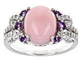 Pink Opal Rhodium Over Sterling Silver Ring 0.59ctw