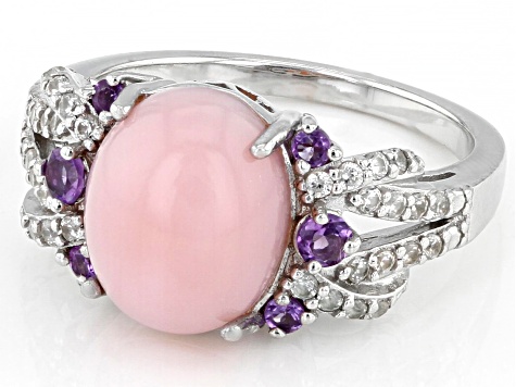 Pink Opal Rhodium Over Sterling Silver Ring 0.59ctw