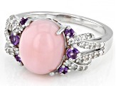 Pink Opal Rhodium Over Sterling Silver Ring 0.59ctw