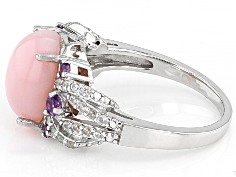 Pink Opal Rhodium Over Sterling Silver Ring 0.59ctw