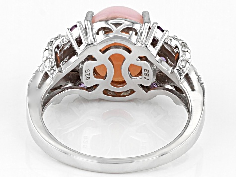 Pink Opal Rhodium Over Sterling Silver Ring 0.59ctw