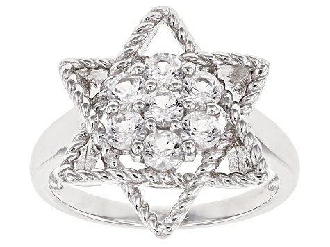 Lab Created White Sapphire Rhodium Over Sterling Silver Star Ring 0.71ctw
