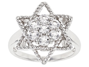 Lab Created White Sapphire Rhodium Over Sterling Silver Star Ring 0.71ctw
