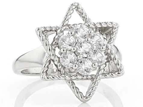 Lab Created White Sapphire Rhodium Over Sterling Silver Star Ring 0.71ctw