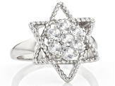 Lab Created White Sapphire Rhodium Over Sterling Silver Star Ring 0.71ctw