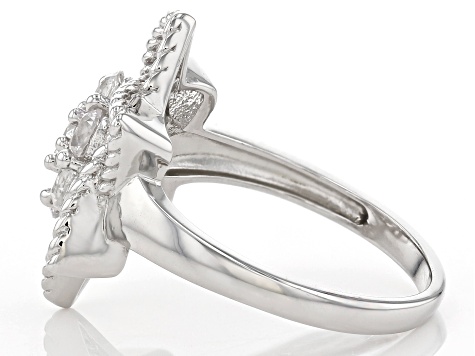 Lab Created White Sapphire Rhodium Over Sterling Silver Star Ring 0.71ctw