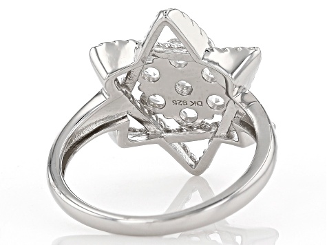 Lab Created White Sapphire Rhodium Over Sterling Silver Star Ring 0.71ctw