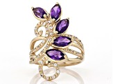 Purple African Amethyst With Round Lab White Sapphire 18k Yellow Gold Over Silver Ring 2.43ctw