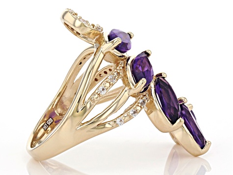 Purple African Amethyst With Round Lab White Sapphire 18k Yellow Gold Over Silver Ring 2.43ctw