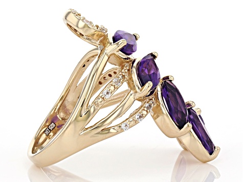 Purple African Amethyst With Round Lab White Sapphire 18k Yellow 