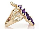 Purple African Amethyst With Round Lab White Sapphire 18k Yellow Gold Over Silver Ring 2.43ctw
